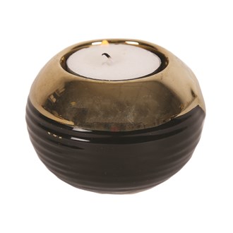 Ceramic Black & Gold Round Tea Light Holder 5cm