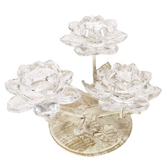 Clear Crystal Flower Triple Tea Light Holder 16cm