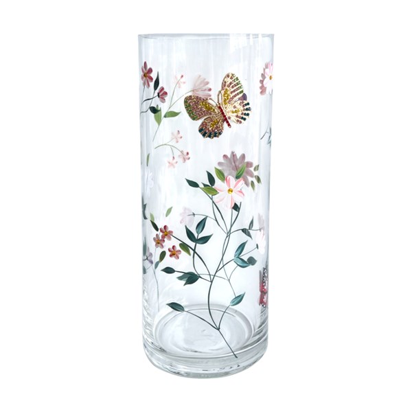 Cylinder Vase White Floral Butterfly 25cm Cylinder Vase White Floral Butterfly 25cm