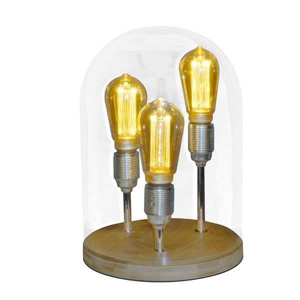 Glass Dome Table Lamp Bamboo Base Triple 34cm Glass Dome Table Lamp Bamboo Base Triple 34cm
