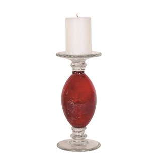 Glass Pillar Candle Holder Red 26cm