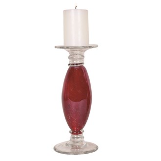 Glass Pillar Candle Holder Red 30cm