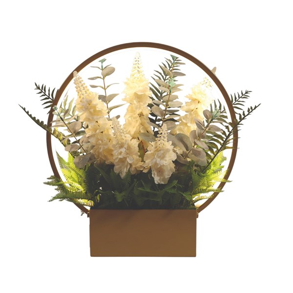 Gold Round LED Lamp with White Florals 44cm Gold Round LED Lamp with White Florals 44cm
