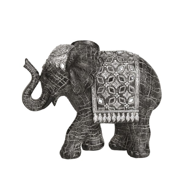Grey Elephant Figurine with Silver and Mirrored Detail 19cm Grey Elephant Figurine with Silver and Mirrored Detail 19cm