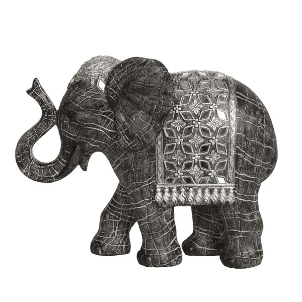 Grey Elephant Figurine with Silver and Mirrored Detail 26.5cm Grey Elephant Figurine with Silver and Mirrored Detail 26.5cm
