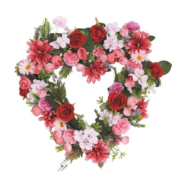 Heart Floral Wreath Pink and Red Rose, Rhododendron and Dahlia 45cm Heart Floral Wreath Pink and Red Rose, Rhododendron and Dahlia 45cm