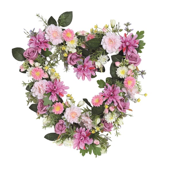 Heart Floral Wreath Pink Rose, Sunflower and Dahlia 45cm Heart Floral Wreath Pink Rose, Sunflower and Dahlia 45cm