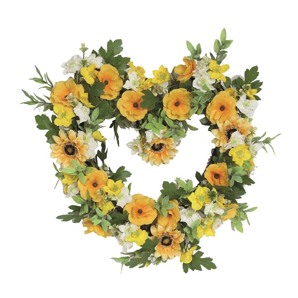 Heart Floral Wreath Yellow and White Orchid, Sunflower & Narcissus 45cm Heart Floral Wreath Yellow and White Orchid, Sunflower & Narcissus 45cm