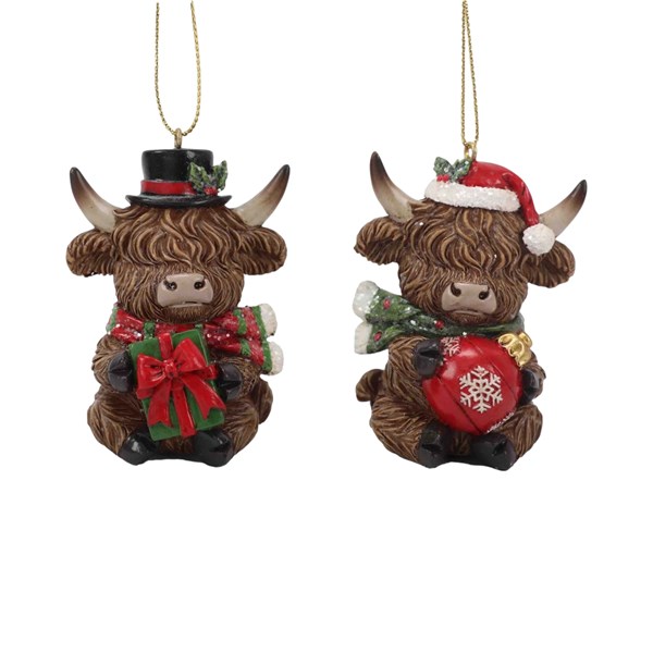 Highland Cow Tree Decorations 7cm 2 Assorted Highland Cow Tree Decorations 7cm 2 Assorted