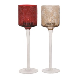 Leaf & Flower Glass Tea Light Holder 25cm 2 Assorted