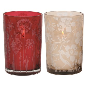 Leaf & Flower Glass Pillar Holder 18cm 2 Assorted