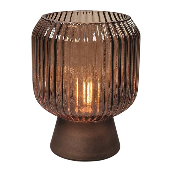 LED Brown Round Ribbed Glass Lamp 21cm LED Brown Round Ribbed Glass Lamp 21cm