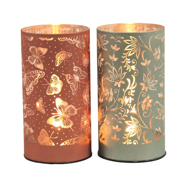 LED Butterfly and Floral Glassware Cylinder 15cm 2 Assorted LED Butterfly and Floral Glassware Cylinder 15cm 2 Assorted