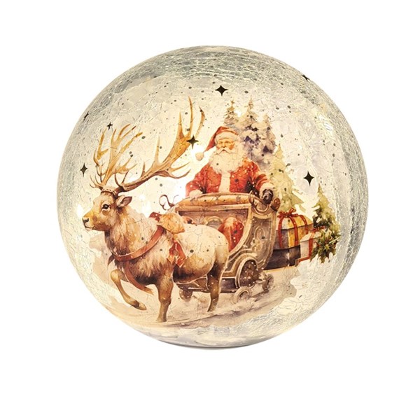 LED Crackle Ball Santa 15cm