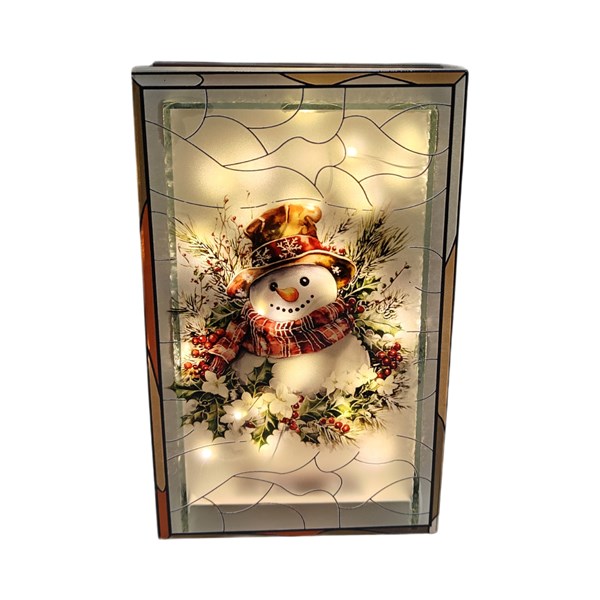 LED Snowman Stained Glass 21cm LED Snowman Stained Glass 21cm