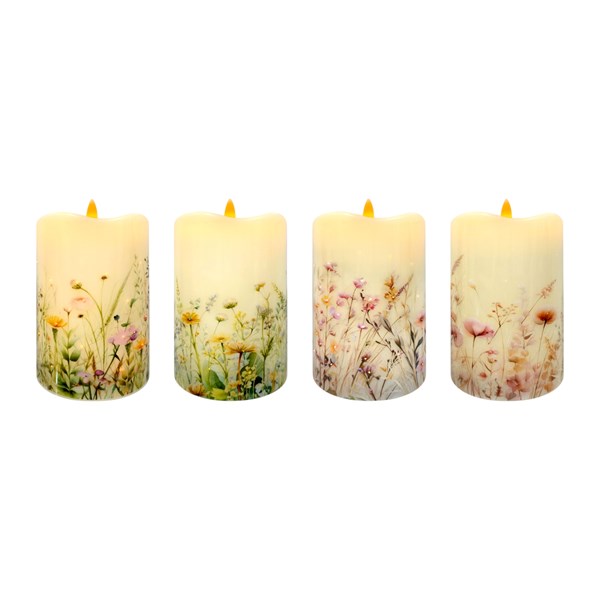 LED Floral Candle 7.5x10cm Ast