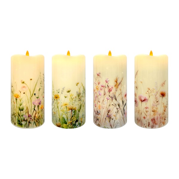 LED Floral Candle 7.5x15cm Ast