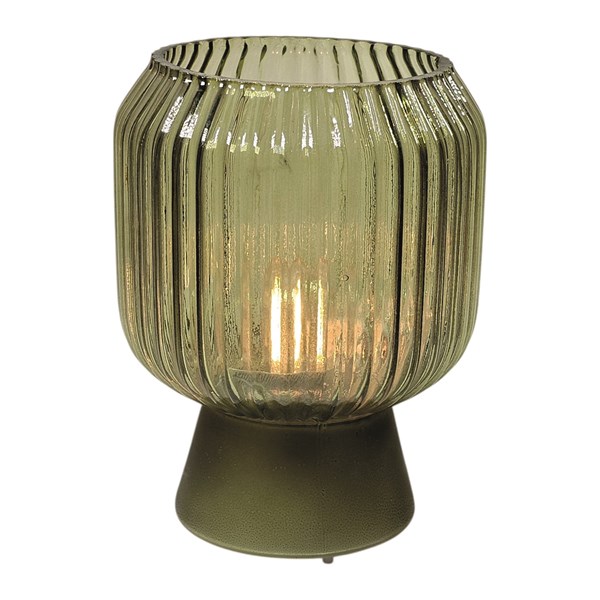 LED Green Round Ribbed Glass Lamp 21cm LED Green Round Ribbed Glass Lamp 21cm