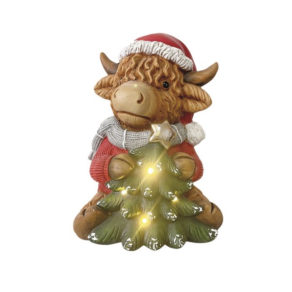 LED Highland Cow with Tree 36cm