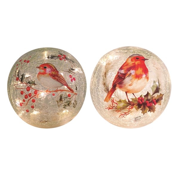 LED Robin Crackle Ball 15cm 2 Assorted LED Robin Crackle Ball 15cm 2 Assorted