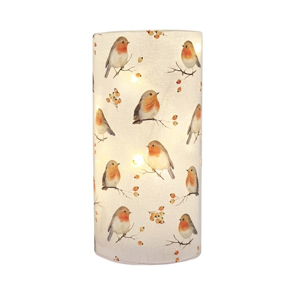 LED Robin On Branch Glitter Column 18cm LED Robin On Branch Glitter Column 18cm