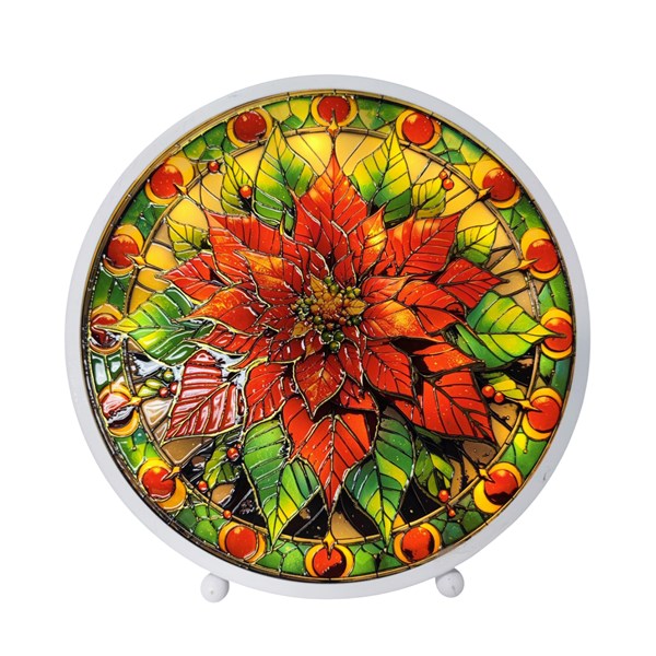 LED Stained Glass Poinsettia 22x23cm LED Stained Glass Poinsettia 22x23cm