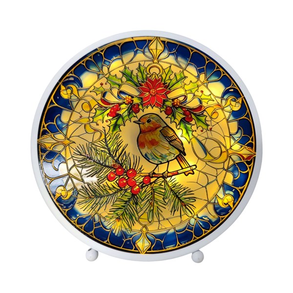 LED Stained Glass Robin 22x23cm LED Stained Glass Robin 22x23cm