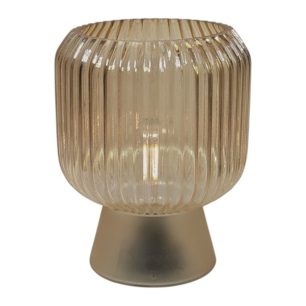 LED Taupe Round Ribbed Glass Lamp 21cm LED Taupe Round Ribbed Glass Lamp 21cm