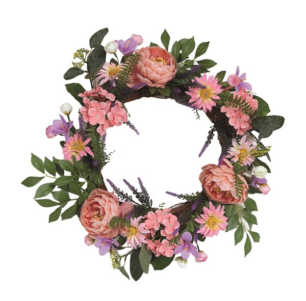 Mixed Floral Wreath Pink Hydrangea and Peony 45cm Mixed Floral Wreath Pink Hydrangea and Peony 45cm
