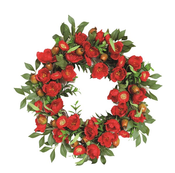 Mixed Floral Wreath Red Poppy Flowers 50cm Mixed Floral Wreath Red Poppy Flowers 50cm