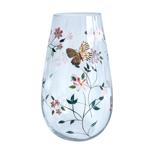 Oval Vase White Floral Butterfly 25cm