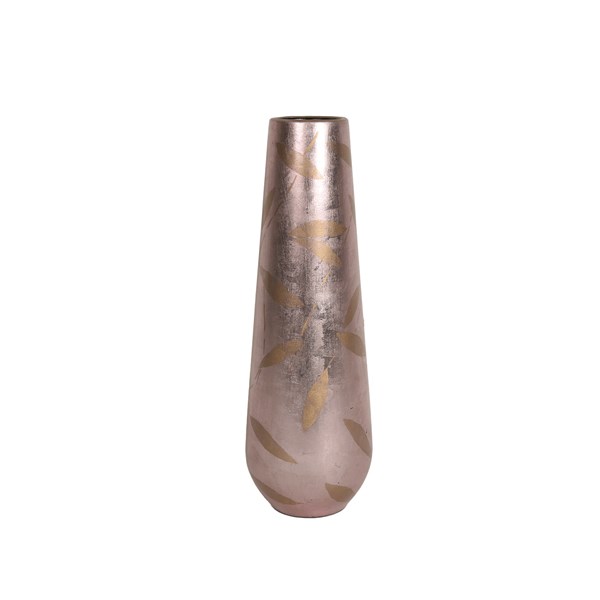 Pale Pink Metallic Vase with Gold Coloured Leaf Pattern 37cm Pale Pink Metallic Vase with Gold Coloured Leaf Pattern 37cm