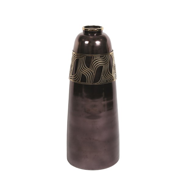 Pewter Floor Standing Vase with Gold Patterned Cuff 62cm Pewter Floor Standing Vase with Gold Patterned Cuff 62cm
