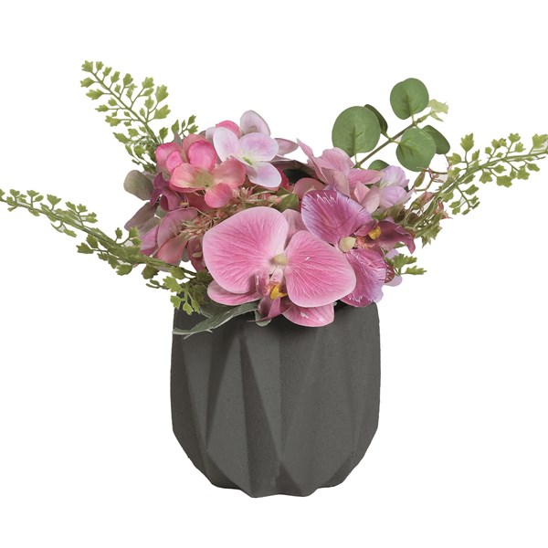 Pink Floral Arrangement in a Grey Geometric Pot 30cm Pink Floral Arrangement in a Grey Geometric Pot 30cm