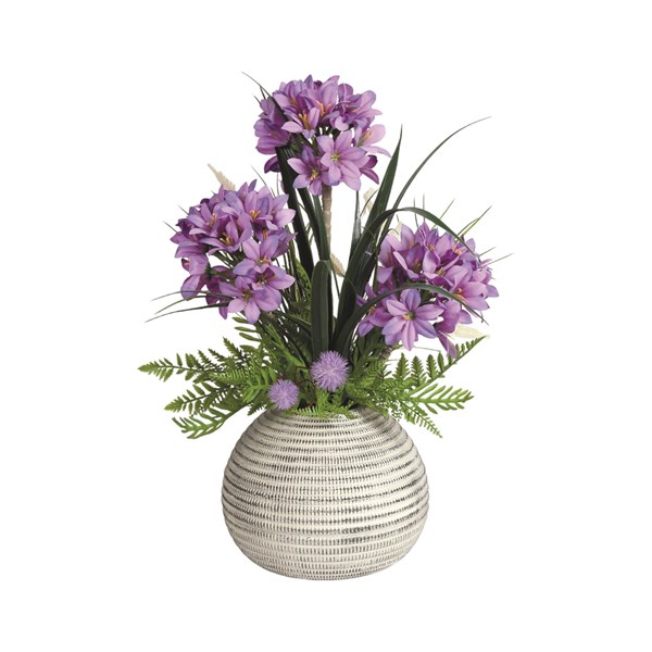 Purple Flower Arrangement in Textured Pot 49cm Purple Flower Arrangement in Textured Pot 49cm