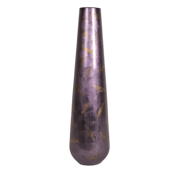 Purple Metallic Vase with Gold Coloured Leaf Pattern 59cm Purple Metallic Vase with Gold Coloured Leaf Pattern 59cm