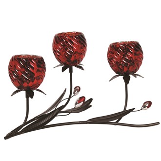 Red Floral Triple Tea Light Holder 33.5cm