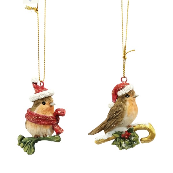 Robin Scarf and Cane Hanging Decoration 7cm Robin Scarf and Cane Hanging Decoration 7cm