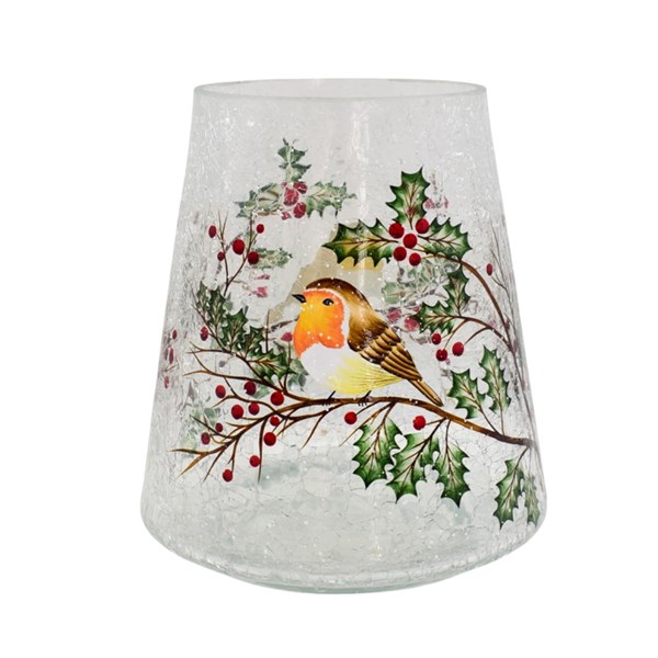 Robin & Holly Candle Holder 22cm Robin & Holly Candle Holder 22cm