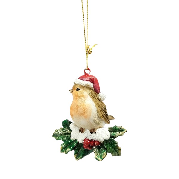 Robin Holly Hanging Decoration 7cm Robin Holly Hanging Decoration 7cm