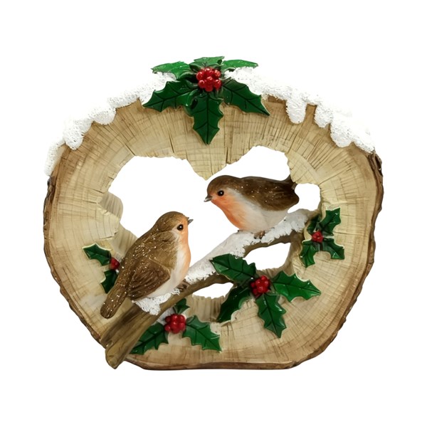 Robins In Tree Stump 14cm Robins In Tree Stump 14cm