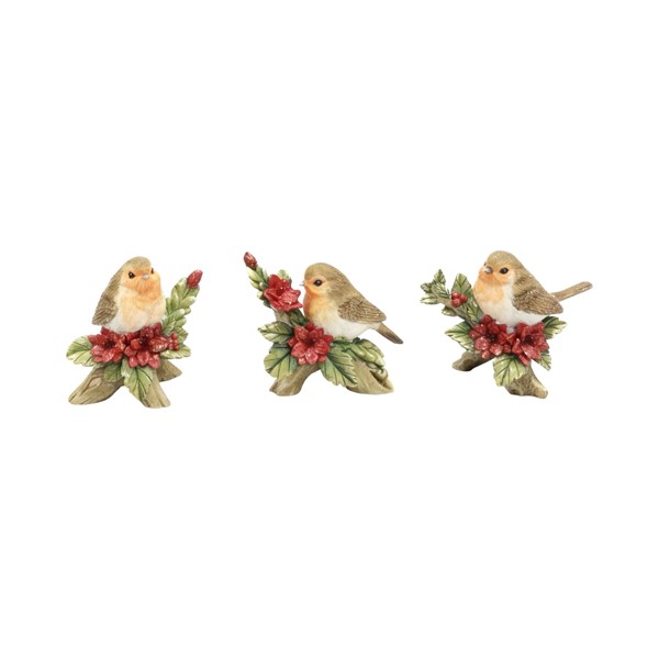 Robin & Poinsettia Figurine 8cm 3 Assorted Robin & Poinsettia Figurine 8cm 3 Assorted