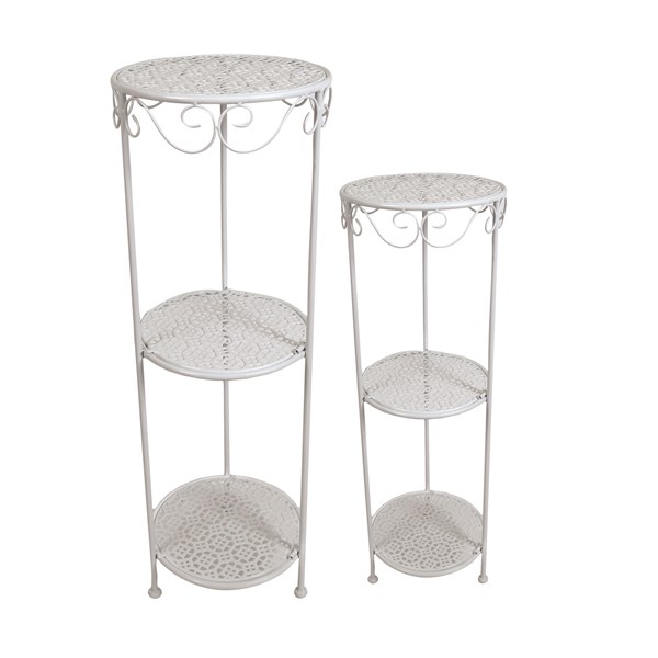 Round Plant Stands White Set of 2 89cm/81cm Round Plant Stands White Set of 2 89cm/81cm