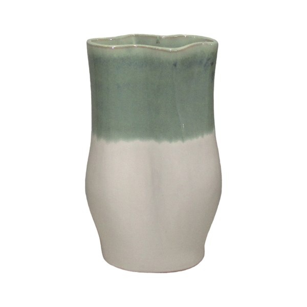 Sage Green and White Fluted Vase 26cm Sage Green and White Fluted Vase 26cm