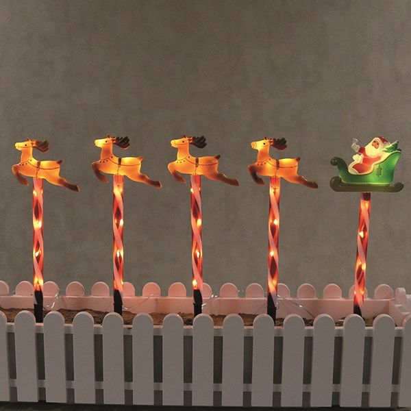 Set of 5 Reindeer and Santa Sleigh Stakes Set of 5 Reindeer and Santa Sleigh Stakes