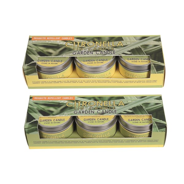 Set of Three Boxed Citronella Candle Tins 6.5cm 2 Assorted Set of Three Boxed Citronella Candle Tins 6.5cm 2 Assorted