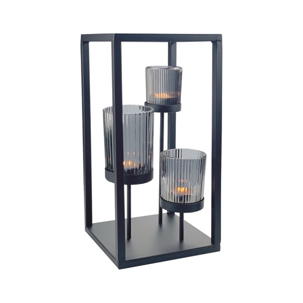 Smoke Grey 3 Tealight Holder 15x30cm Smoke Grey 3 Tealight Holder 15x30cm