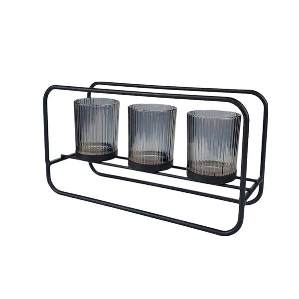 Smoke Grey 3 Tealight Holder 28x15cm Smoke Grey 3 Tealight Holder 28x15cm