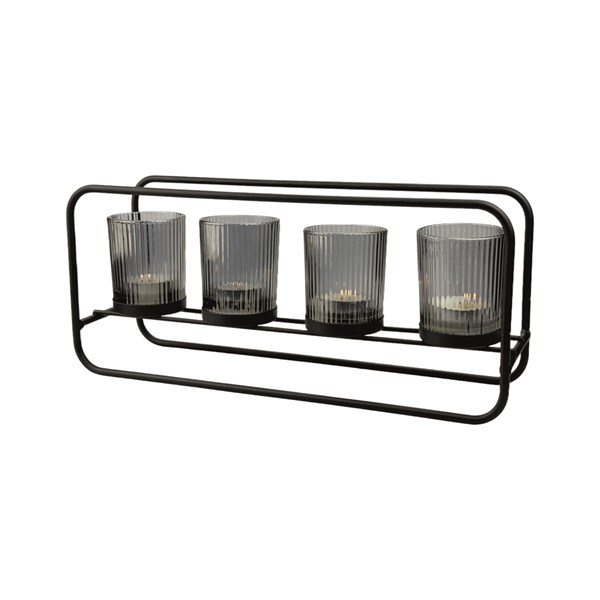 Smoke Grey 4 Tealight Holder 35x15cm Smoke Grey 4 Tealight Holder 35x15cm