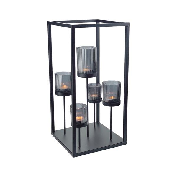 Smoke Grey 5 Tealight Holder 20x42cm Smoke Grey 5 Tealight Holder 20x42cm